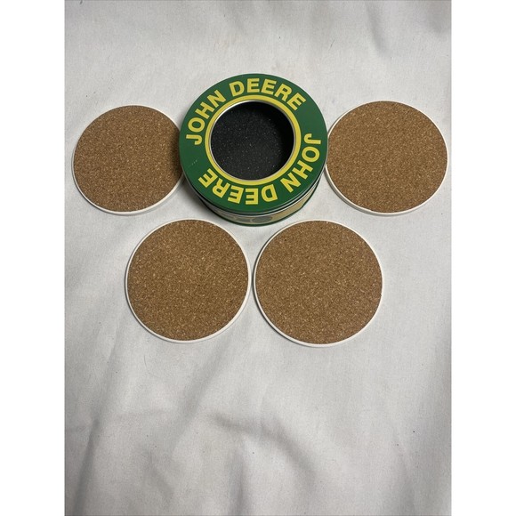 John Deere Tractor Absorbent Stone Bar Glass Coaster Set 4 Canister Holder - Picture 3 of 11